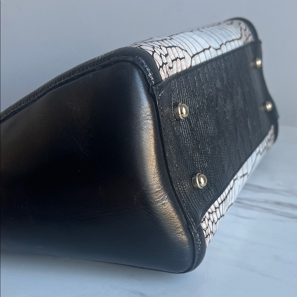 Brahmin Black & Brown Satchel with White Croc-Embossed Panel - Picture 3 of 11